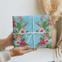Hawaii Tropical Flowers Wrapping Paper Sky Blue Polynesian Tattoo Art
