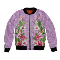 Hawaii Tropical Flowers Bomber Jacket Lavender Polynesian Tattoo Art