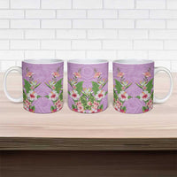 Hawaii Tropical Flowers Ceramic Mug Lavender Polynesian Tattoo Art