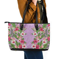 Hawaii Tropical Flowers Leather Tote Bag Lavender Polynesian Tattoo Art LT05 - Polynesian Pride