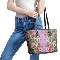 Hawaii Tropical Flowers Leather Tote Bag Lavender Polynesian Tattoo Art LT05 - Polynesian Pride
