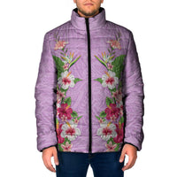 Hawaii Tropical Flowers Padded Jacket Lavender Polynesian Tattoo Art