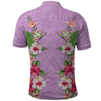 Hawaii Tropical Flowers Polo Shirt Lavender Polynesian Tattoo Art