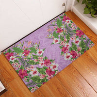 Hawaii Tropical Flowers Rubber Doormat Lavender Polynesian Tattoo Art