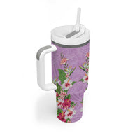 Hawaii Tropical Flowers Tumbler With Handle Lavender Polynesian Tattoo Art