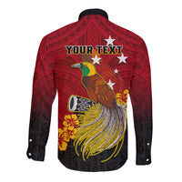 Personalized Papua New Guinea Long Sleeve Button Shirt Bird Of Paradise Hibiscus With Motuan Pattern LT05 - Polynesian Pride