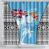 Fiji Day 2026 Shower Curtain Masi Tapa Pattern With Palm Tree LT05 - Polynesian Pride
