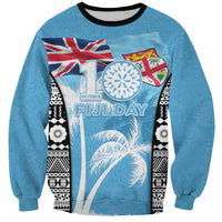 Personalised Fiji Day 2026 Sweatshirt Masi Tapa Pattern With Palm Tree LT05 Unisex Blue - Polynesian Pride