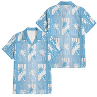 Bula Fiji Family Matching Off Shoulder Short Dress and Hawaiian Shirt Blue Makare Masi Tapa Pattern LT05 Dad's Shirt - Short Sleeve Blue - Polynesian Pride