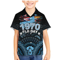 Personalised Happy Fiji Day 1970 Family Matching Mermaid Dress and Hawaiian Shirt Flag Grunge Style