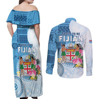 Fiji Day Couples Matching Off Shoulder Maxi Dress and Long Sleeve Button Shirt Proud To Be Fijian