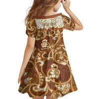 Personalized Fiji Spring Break Kid Short Sleeve Dress Fijian Tapa Pattern Brown LT05 - Polynesian Pride