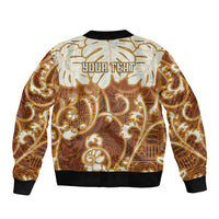 Personalized Fiji Spring Break Sleeve Zip Bomber Jacket Fijian Tapa Pattern Brown LT05 - Polynesian Pride