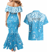 Personalized Fiji Spring Break Couples Matching Mermaid Dress and Hawaiian Shirt Fijian Tapa Pattern Blue LT05 - Polynesian Pride