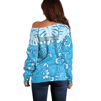 Personalized Fiji Spring Break Off Shoulder Sweater Fijian Tapa Pattern Blue LT05 - Polynesian Pride