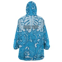 Personalized Fiji Spring Break Wearable Blanket Hoodie Fijian Tapa Pattern Blue LT05 - Polynesian Pride