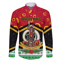 Personalized Vanuatu Christmas Family Matching Off Shoulder Long Sleeve Dress and Hawaiian Shirt Santa God Yumi LT05 Dad's Shirt - Long Sleeve Red - Polynesian Pride