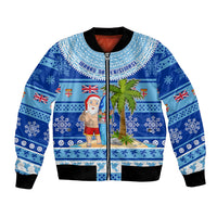 Personalized Fiji Christmas Bomber Jacket Santa Claus Surf Marau Na Kerisimasi LT05 Unisex Blue - Polynesian Pride