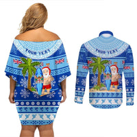 Personalized Fiji Christmas Couples Matching Off Shoulder Short Dress and Long Sleeve Button Shirts Santa Claus Surf Marau Na Kerisimasi LT05 - Polynesian Pride