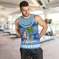 Personalized Fiji Christmas Men Tank Top Santa Claus Surf Marau Na Kerisimasi LT05 Blue - Polynesian Pride