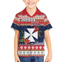 Wallis and Futuna Christmas Family Matching Long Sleeve Bodycon Dress and Hawaiian Shirt Poinsettia Joyeux Noel