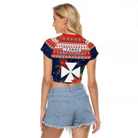 Wallis and Futuna Christmas Raglan Cropped T Shirt Poinsettia Joyeux Noel
