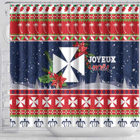 Wallis and Futuna Christmas Shower Curtain Poinsettia Joyeux Noel