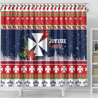 Wallis and Futuna Christmas Shower Curtain Poinsettia Joyeux Noel
