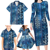 Hawaii Makahiki Turtle Family Matching Long Sleeve Bodycon Dress and Hawaiian Shirt Galaxy Tapa Pattern - Polynesian Pride