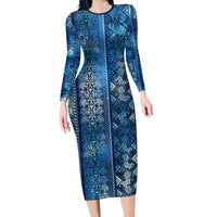 Hawaii Makahiki Turtle Long Sleeve Bodycon Dress Galaxy Tapa Pattern - Polynesian Pride