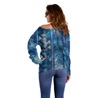 Hawaii Makahiki Turtle Off Shoulder Sweater Galaxy Tapa Pattern - Polynesian Pride
