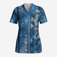 Hawaii Makahiki Turtle Scrub Top Galaxy Tapa Pattern - Polynesian Pride