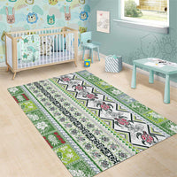 Hawaii Makahiki Turtle Area Rug Green Tapa Pattern - Polynesian Pride