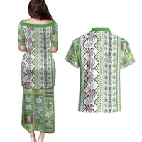 Hawaii Makahiki Turtle Couples Matching Puletasi and Hawaiian Shirt Green Tapa Pattern - Polynesian Pride