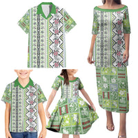 Hawaii Makahiki Turtle Family Matching Puletasi and Hawaiian Shirt Green Tapa Pattern - Polynesian Pride