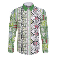 Hawaii Makahiki Turtle Family Matching Short Sleeve Bodycon Dress and Hawaiian Shirt Green Tapa Pattern - Polynesian Pride