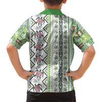 Hawaii Makahiki Turtle Family Matching Summer Maxi Dress and Hawaiian Shirt Green Tapa Pattern - Polynesian Pride