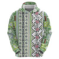 Hawaii Makahiki Turtle Hoodie Green Tapa Pattern - Polynesian Pride