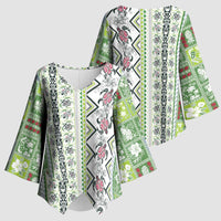 Hawaii Makahiki Turtle Kimono Sleeve Blouse Green Tapa Pattern - Polynesian Pride
