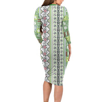 Hawaii Makahiki Turtle Long Sleeve Bodycon Dress Green Tapa Pattern - Polynesian Pride