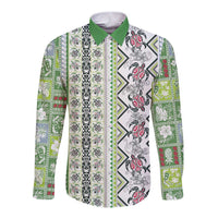 Hawaii Makahiki Turtle Long Sleeve Button Shirt Green Tapa Pattern - Polynesian Pride