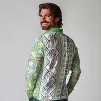 Hawaii Makahiki Turtle Long Sleeve Polo Shirt Green Tapa Pattern - Polynesian Pride