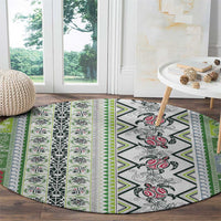 Hawaii Makahiki Turtle Round Carpet Green Tapa Pattern - Polynesian Pride