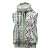 Hawaii Makahiki Turtle Sleeveless Zip Hoodie Green Tapa Pattern - Polynesian Pride