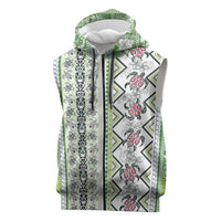 Hawaii Makahiki Turtle Sleeveless Zip Hoodie Green Tapa Pattern - Polynesian Pride