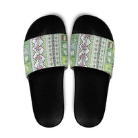 Hawaii Makahiki Turtle Slide Sandals Green Tapa Pattern - Polynesian Pride