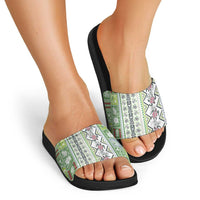 Hawaii Makahiki Turtle Slide Sandals Green Tapa Pattern - Polynesian Pride