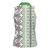 Hawaii Makahiki Turtle Women Sleeveless Polo Shirt Green Tapa Pattern - Polynesian Pride