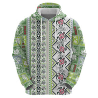 Hawaii Makahiki Turtle Zip Hoodie Green Tapa Pattern - Polynesian Pride
