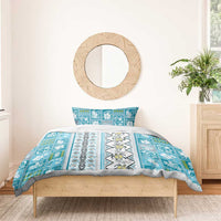 Hawaii Makahiki Turtle Bedding Set Blue Tapa Pattern - Polynesian Pride